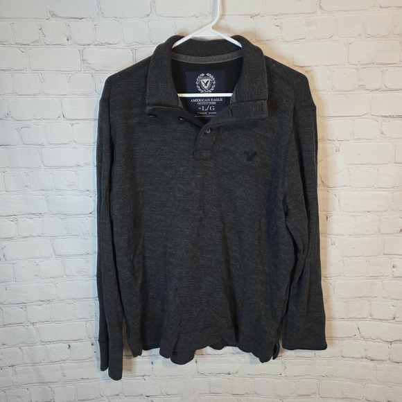 American Eagle Outfitters Men's Longsleeve Polo Shirt - Dark Gray, Size Large - Picture 1 of 4